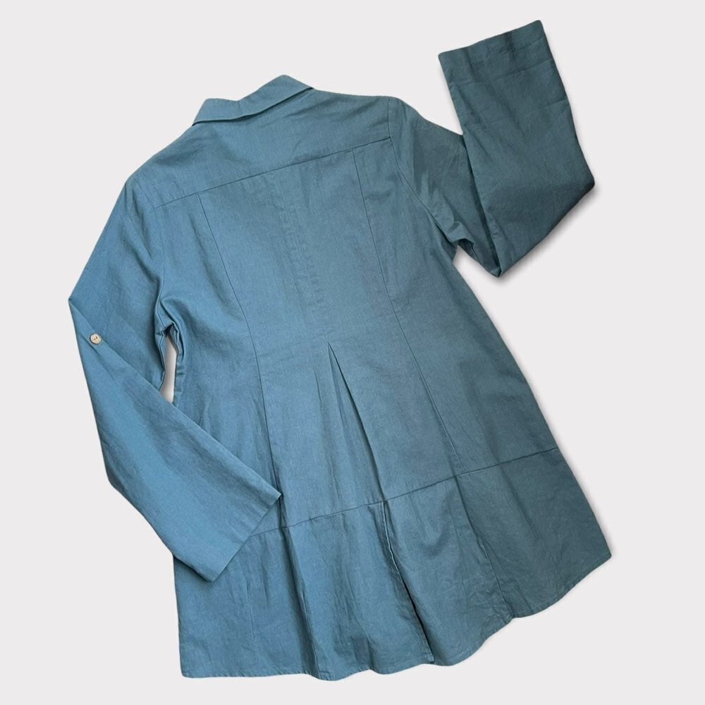 Simple Noelle Blue Linen Button Up Top S/M - Picture 2 of 5